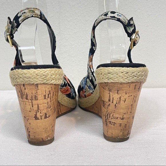 Seychelles Black Floral Cork Wedge Sling-back Sandals 7.5 - Picture 4 of 8
